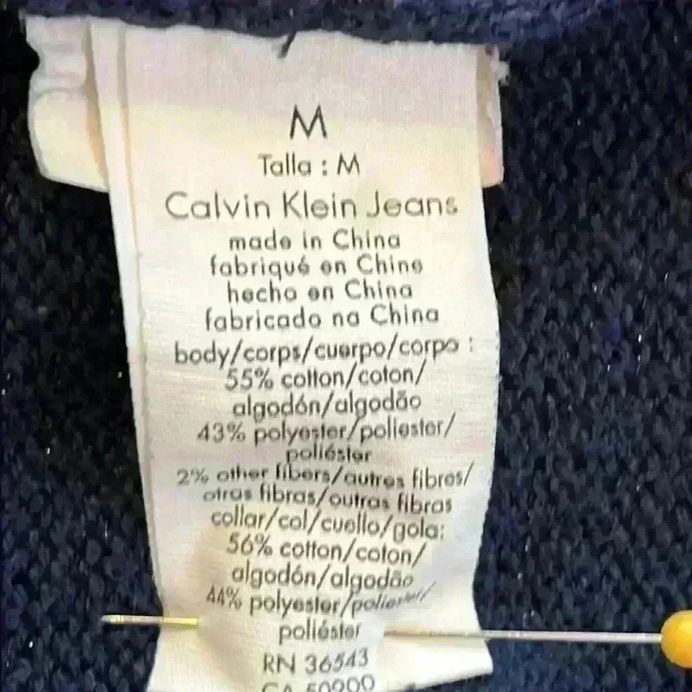 Calvin Klein Jeans Pullover Sweater Women’s Medium Navy Cowl Neck Cotton Blend - Picture 10 of 11